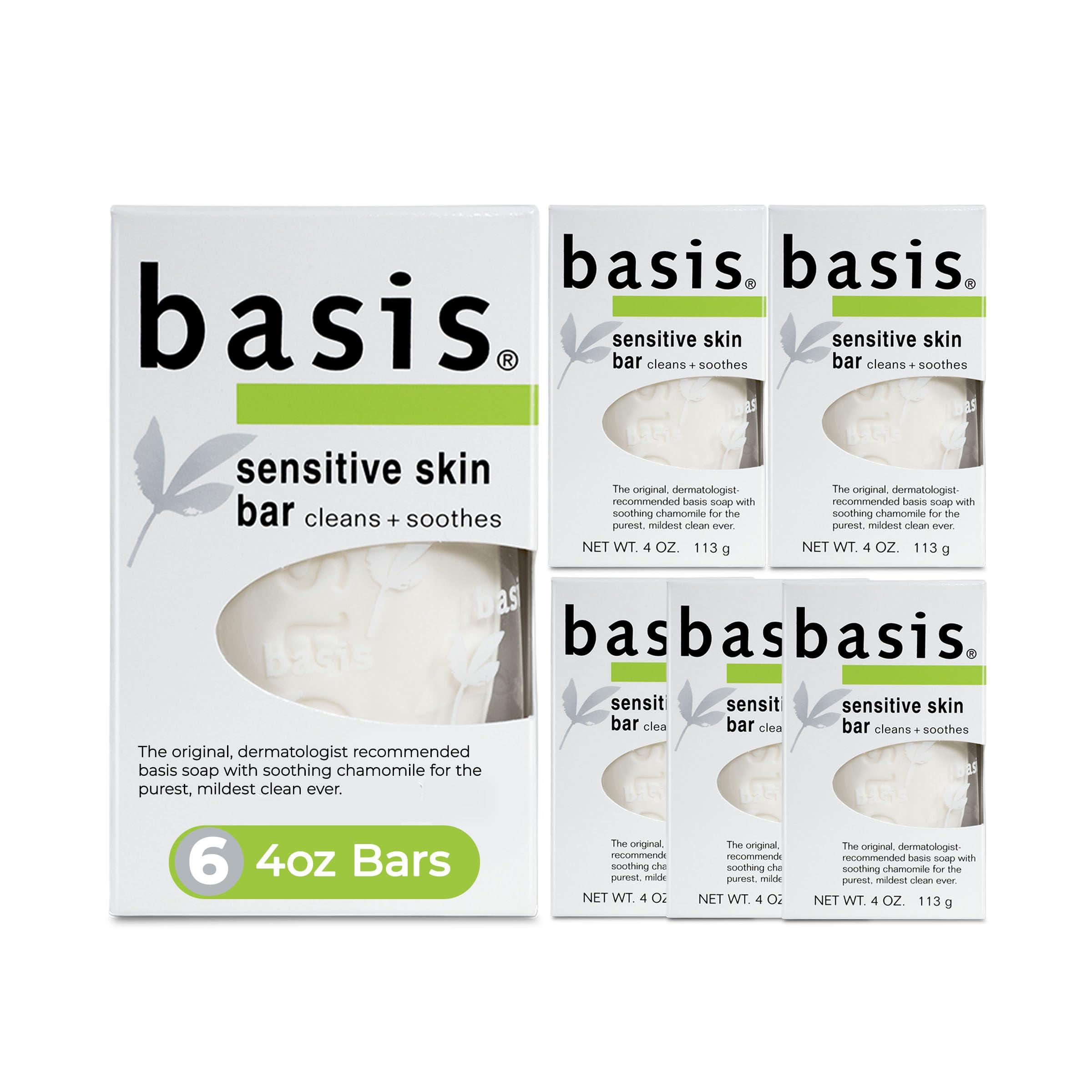 Basis Basis Sensitive Skin Bar Soap for Body, Hands and Face, Unscented Soap Bar for Sensitive Skin with Chamomile and Aloe Vera, 4 Oz, Pack of 6