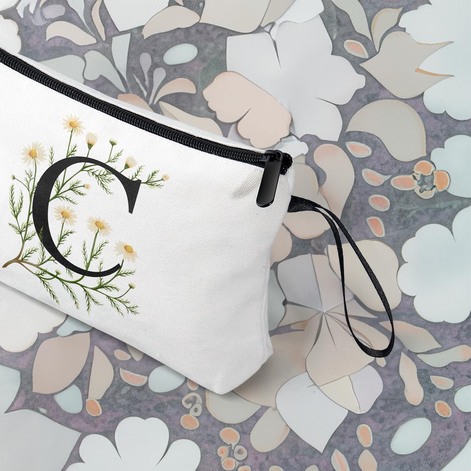 LANJU Initial Letter Bag Letter Makeup Bag for Women Initial Cosmetic Bag A-Z Personalized Makeup Bag Travel Makeup Bag,Initial Cosmetic Bag Gifts (white C)