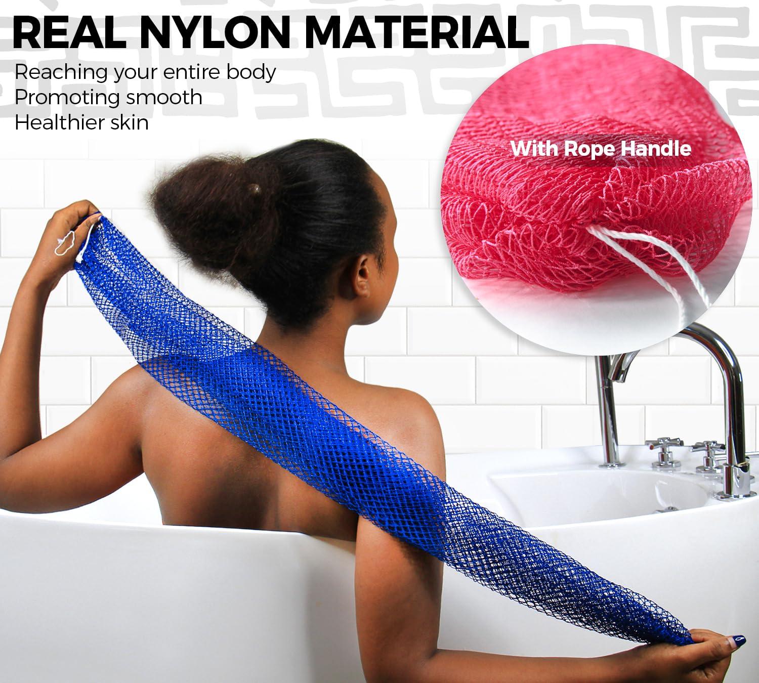 RelaxScene African Net Loofah Sponge - 2 Pieces Black Owned Authentic Body Sponges - Exfoliating Wash Cloths for Showering Pink & Blue - Back Scrubber Exfoliator Shower Sponge for Body Bath Accessories
