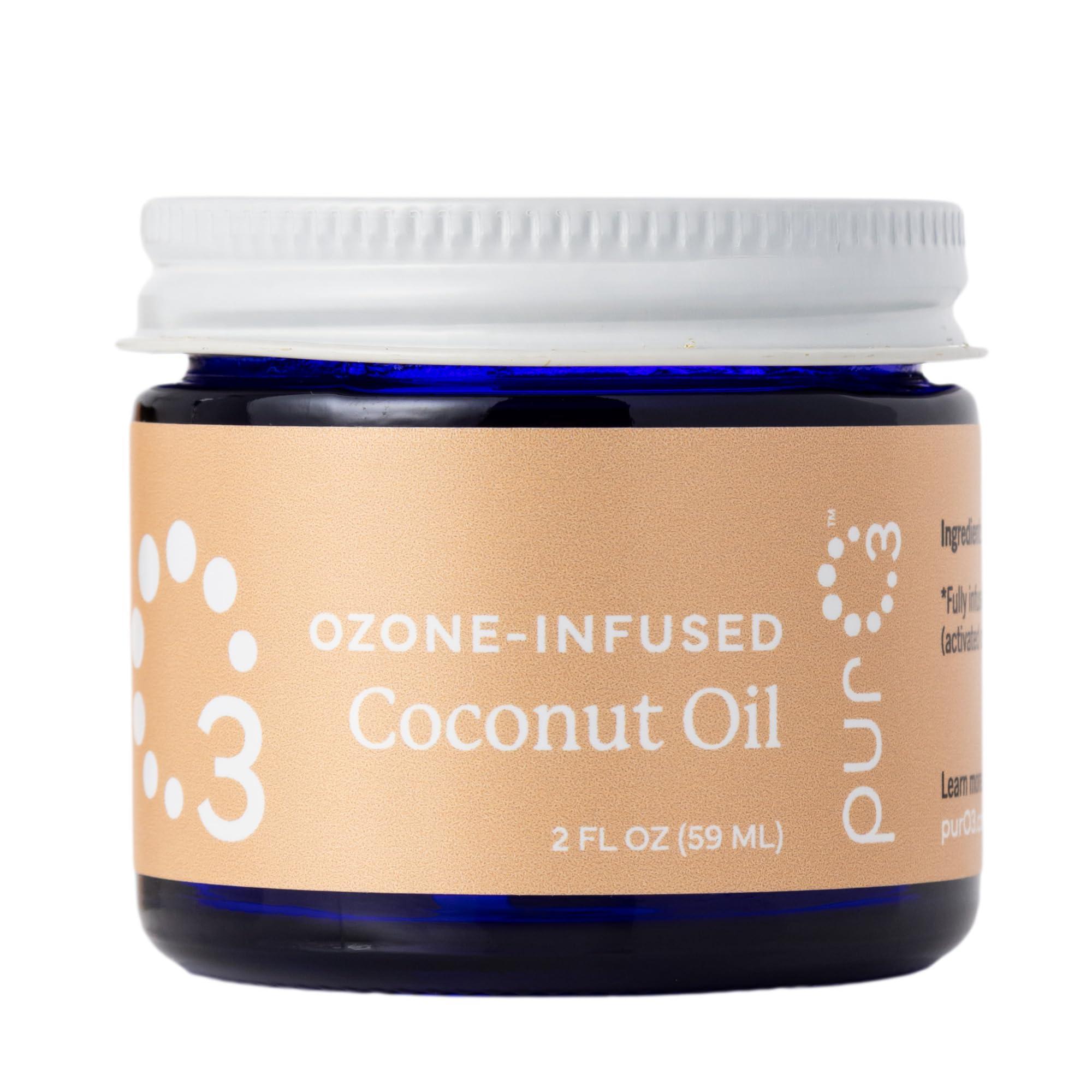 Pur O3 Pur O3 Fully Ozonated Coconut Oil - Pure, Natural, Organic Coconut Ozonated Oil - Coconut Oil Skin Care from Ozontate, Oxygenated Coconut Oil - Ozone Oil in a Glass Jar, 2 oz