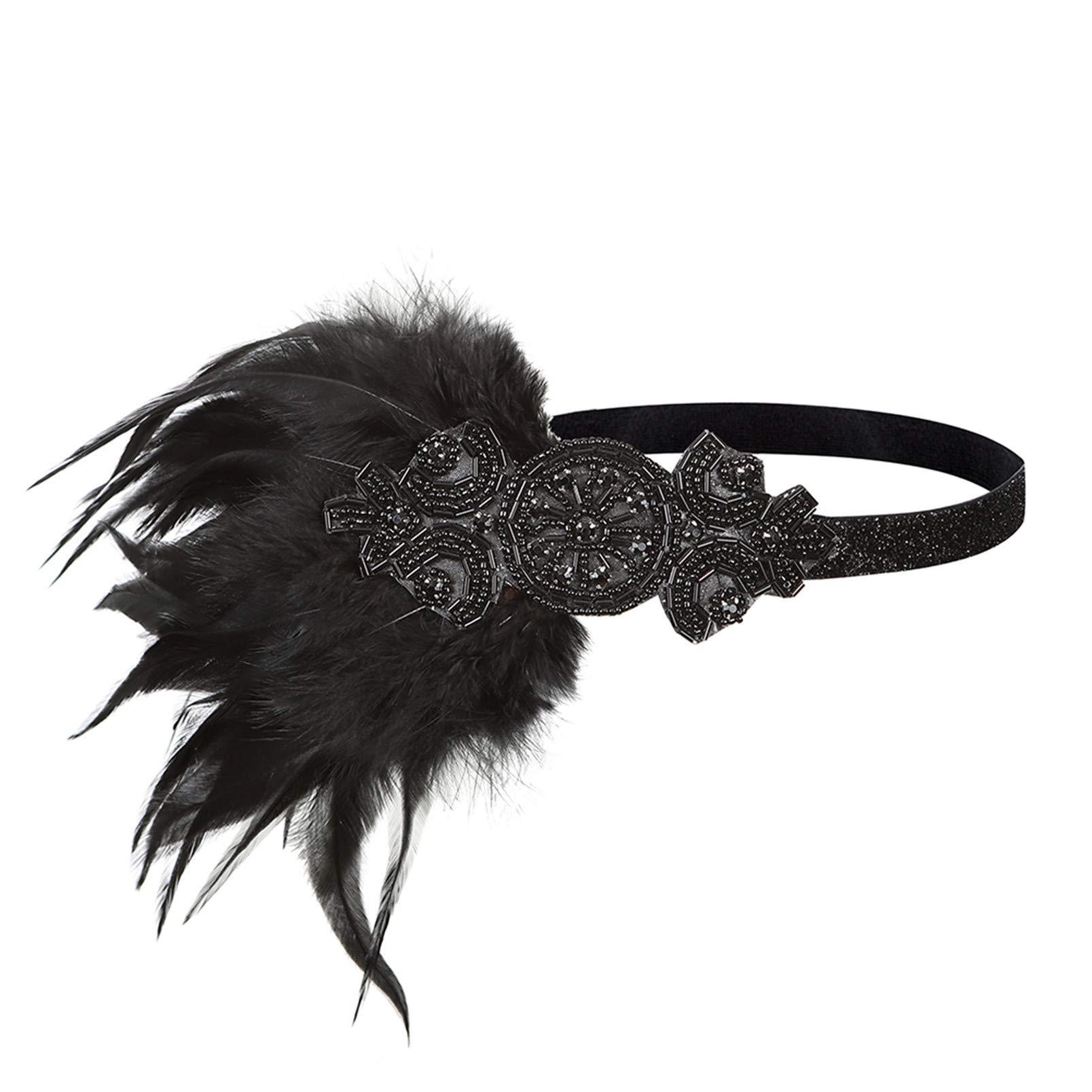 Lovfingu 1920s Accessories Flapper Headband Art Deco Roaring 20\'s Headpieces for Women Gatsby Costume Hair Clip 09Black