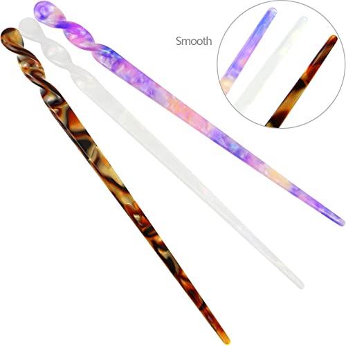 PSMILE 3Pcs Resin Hair Sticks Japanese Hair Chopsticks for Buns Hair Pins for Ladies Long Hair Chignon