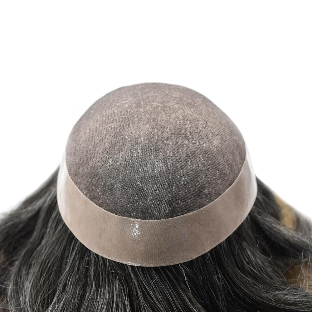 Generic Toupee For Men Hair System Real Human Hair Piece For Men Durable Fine Mono Mens Toupee Hair System For Men Natural Hairline8x10 Medium light density #380 3# DARK BROWN+80% GREY