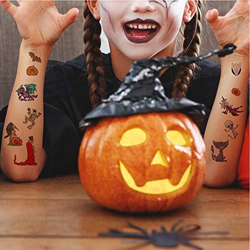 Fanoshon Fanoshon Halloween Small Temporary Tattoo for Kids Girls Boys, 15 Sheets Children Cute Cartoon Fake Body Stickers, Goody Bags Fillers Trick Or Treat Favors - Pumpkin/Skull/Ghost/Monster Supplies