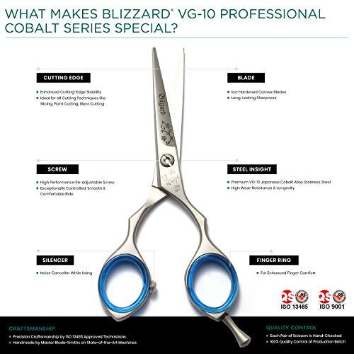 Blizzard Blizzard Professional Hair Cutting Scissors – 5 inch VG10 Cobalt Haircut Shears with Razor Sharp Blades - Matt Finish Barber Hairdressing Travel Case for Salons & Home Use