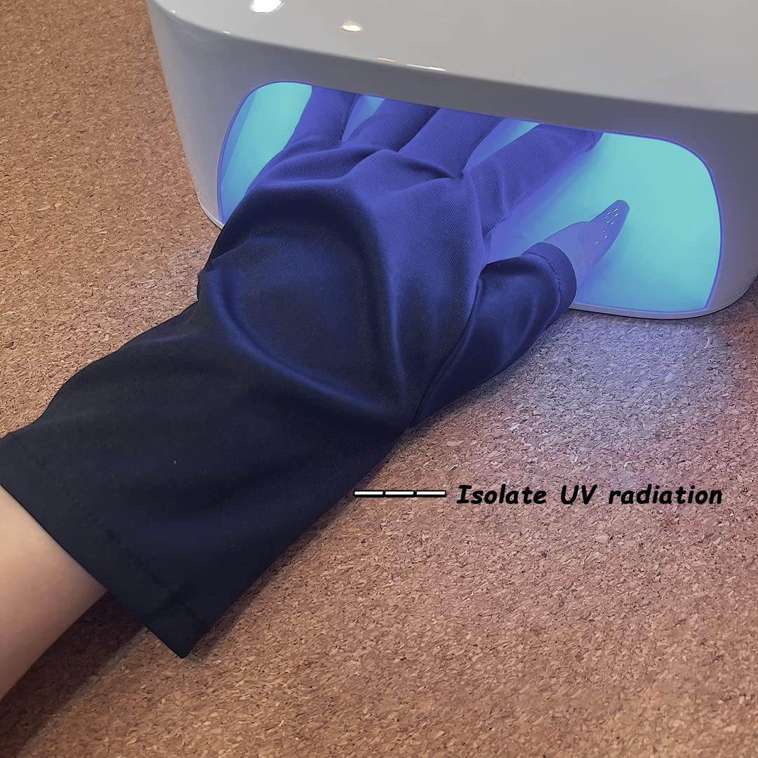 Tsangbaby Gel Manicure Gloves Black Tape Set Anti UV Fingerless Gloves Gel Nail Gloves Sun Protection Shield Gloves for LED Nail Lamp