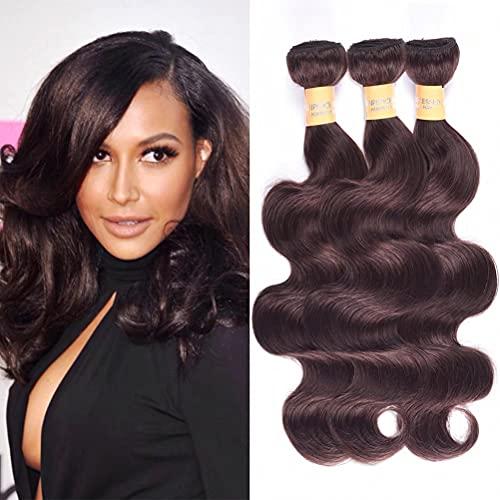 WOME WOME 8A Peruvian Virgin Hair Body Wave 3 Bundles Remy Human Hair Weaves 100% Unprocessed Peruvian Body Wave Hair Extensions Dark Brown Color (12 12 12,#2)
