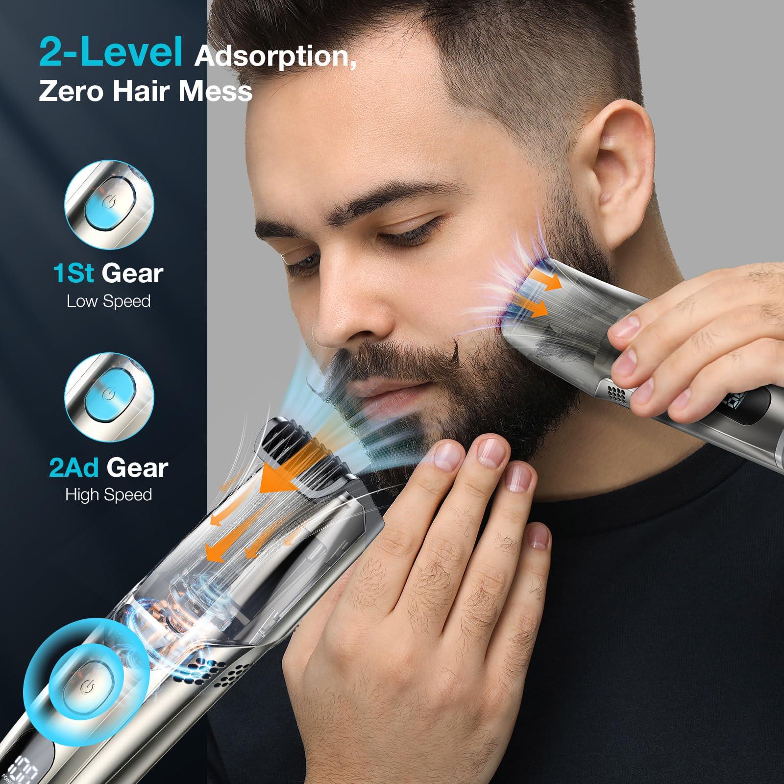 VivaEase VivaEase Vacuum Beard Trimmer for Men, Upgrade Adjustable Length with 2 Comb, Electric Vacuum Trimmer for Beard, Mustache and Stubble, Waterproof and Rinses Easy, High Precision Blades for Skin fit