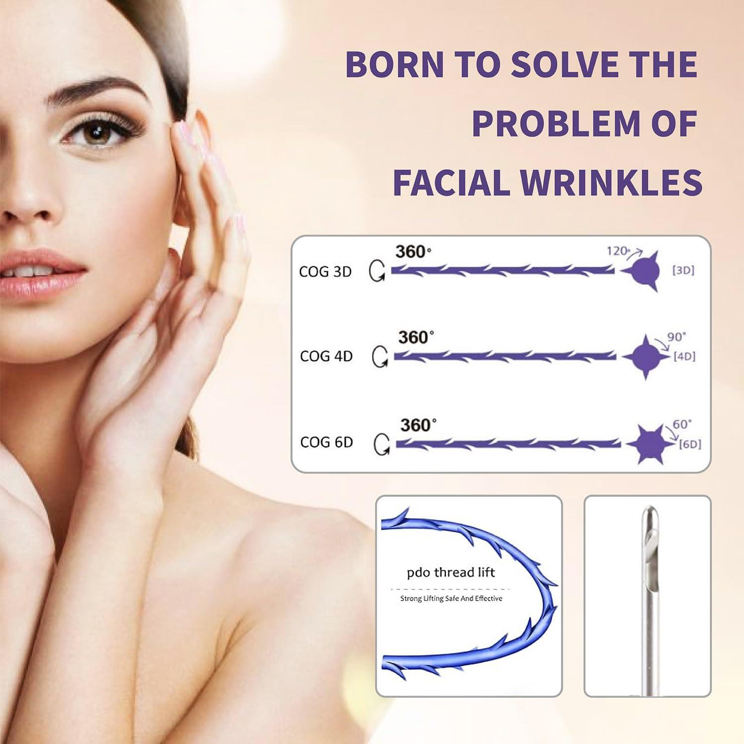 Habodd Pdo Cog Threads 19G100MM, Cog Threads Face Lift Bullet Blunt 10Pcs Pdo Threads Lift for Face/Body 360R Bi-direction Barb Lifting Cog 6D Type