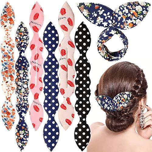 Gokame Gokame Magic Rabbit Ear Sponge Magic Hair Bun Maker, Foam Sponge Bun Twist Shaper, Dot Hair Twist Bun Sponge Donut Holder, Ponyo Styling Curl Bun Maker (4PC, Floral)