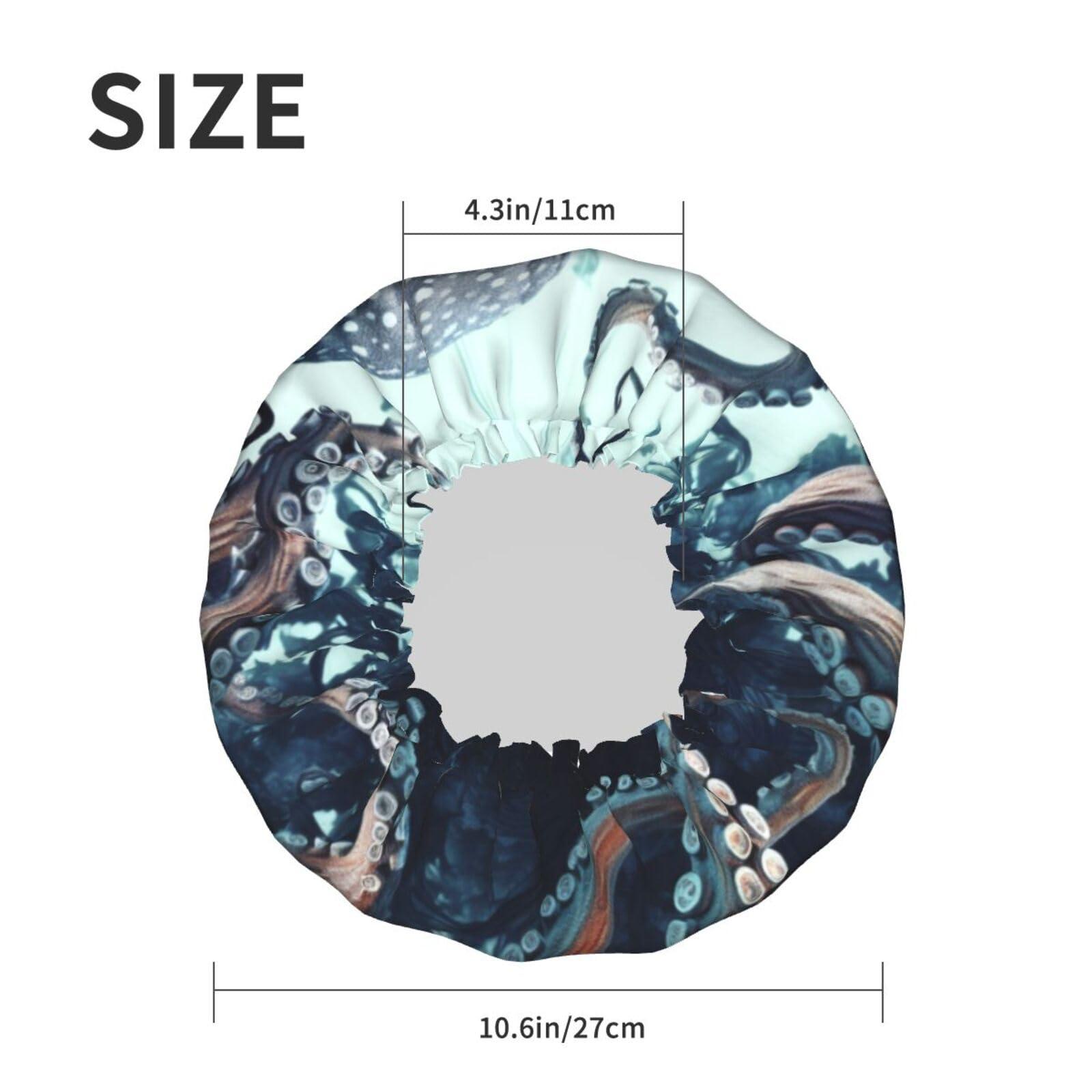 WSOIHFEC Cool Octopus Printed Shower Cap for Women Waterproof Bath Caps Reusable Double Layered Shower Hat Bathing Shower Caps for Men Ladies Spa Salon