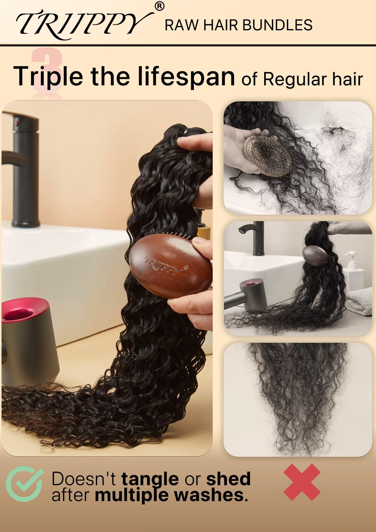 Triippy TRIIPPY Raw Human Hair Bundles,Triple Lifespan Than Regular Virgin Hair No.1 Sales Of Raw Hair Bundles,26 28 30 Inches Cambodia Raw Deep Wave 3 Bundles, Keep Soft and Smooth After Multiple Washes