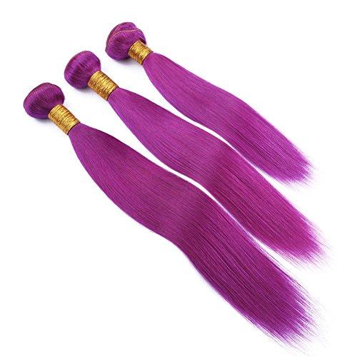Generic New Color Purple Silky Straight Human Hair Weaves With Free Middle Three Part Frontal 13x4 Unprocessed 9A Ear To Ear Frontal With Hair Extensions 3Bundles 4Pcs/Lot (14 14 14+12 inch frontal)