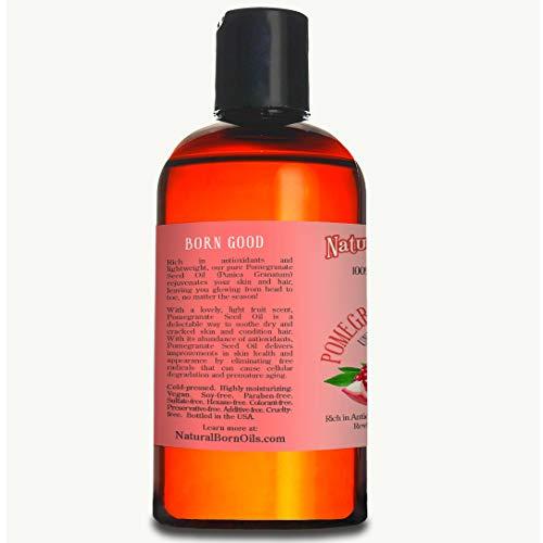 Natural Born Oils 8oz Pomegranate Seed Oil, 100% Pure and Natural, Organic and Rich in Antioxidants for Supple, Soft Skin and Hair - Includes Pump & Flip Cap