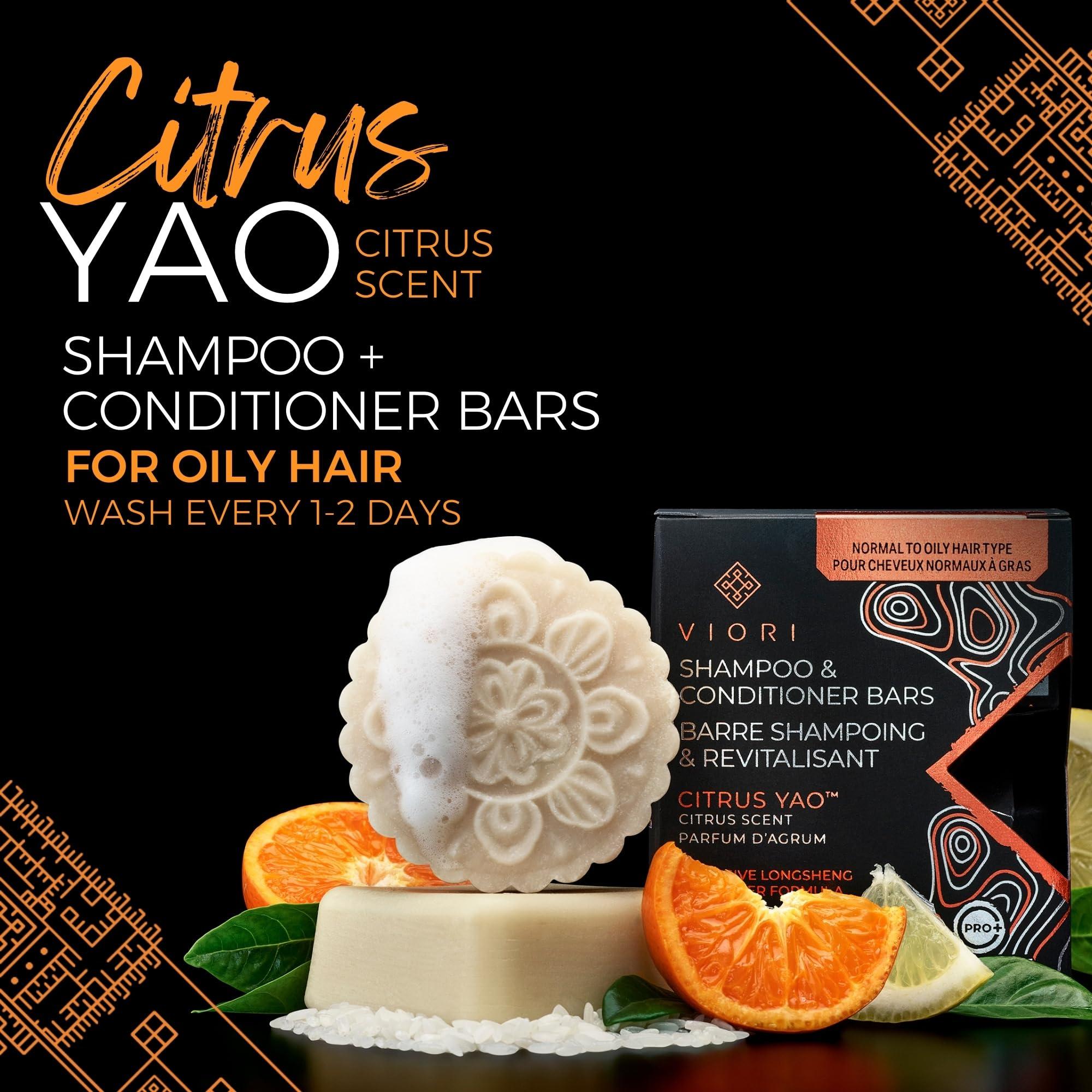 Viori Viori Citrus Yao Shampoo and Conditioner Bar Set Made with Rice Water - Handcrafted Sulfate Free Shampoo and Conditioner