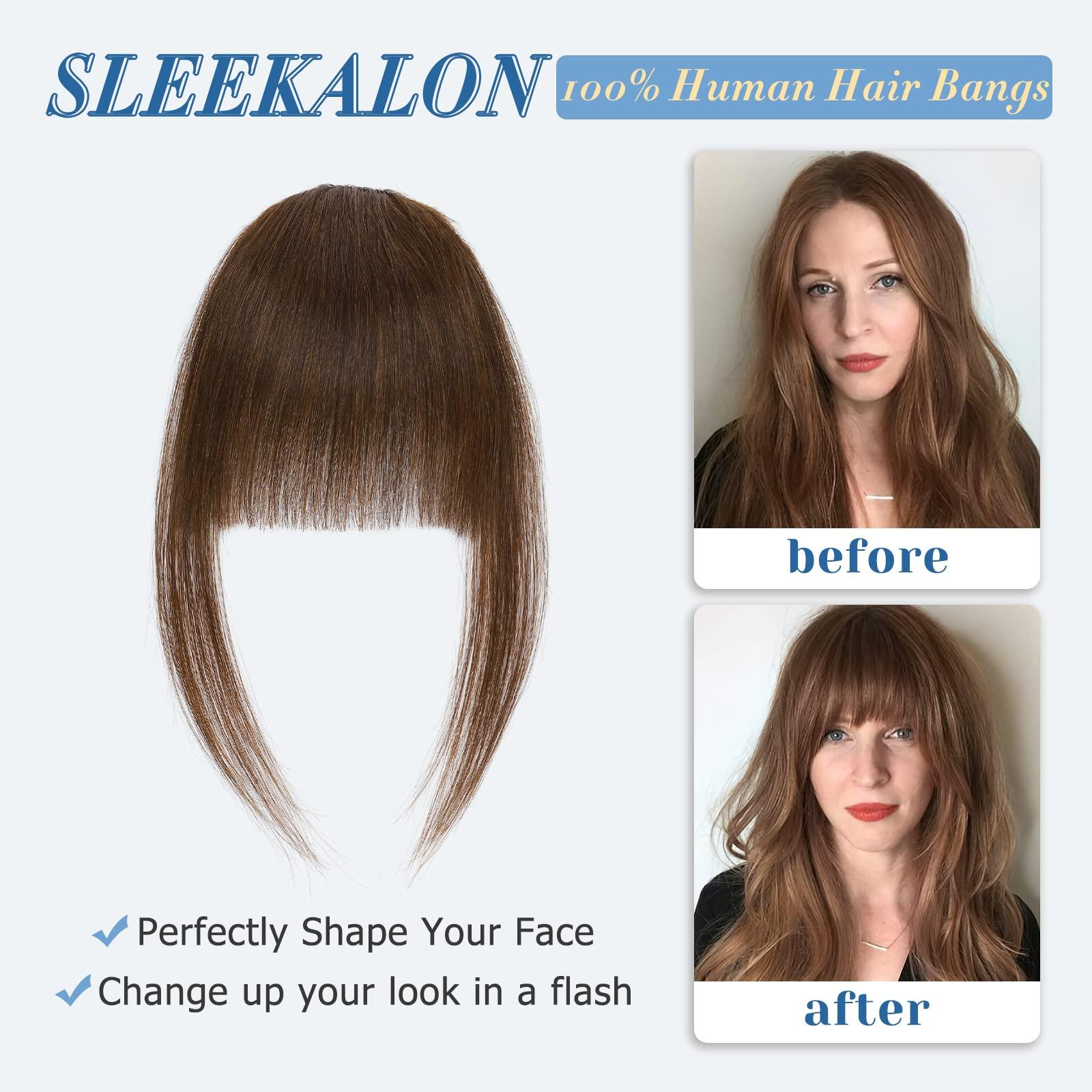 SLEEKALON SLEEKALON Natural Blonde Clip in Bangs Human Hair Wispy Bangs Clip On Blonde Fringe Bang Real Hair Bangs with Temples Full Flat Bangs Clip ins Hairpiece for Women Daily Wear(#24-Natural Blonde)