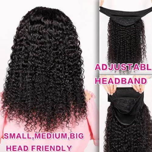 Yavida Yavida Headband Wig Human Hair Kinky Curly Wigs Human Hair None Lace Front Wig Curly Headband Wigs for Women Human Hair Band Wig Natural Black 3/4 Half Wig 30 Inch