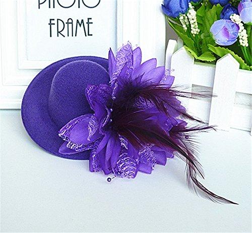 Aimeely Aimeely Elegant Girls Children Feather Flower Hat Veil Convenience Headpieces with Clip Purple