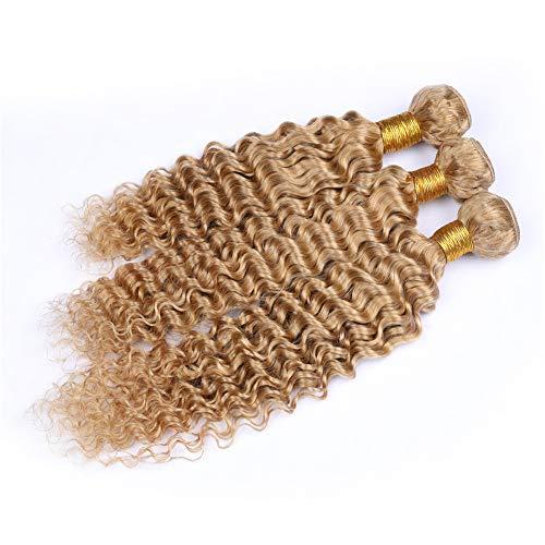 General Cloud Hair Deep Wave Curly Honey Blonde Human Hair Weave 3 Bundles Indian Virgin Hair blonde 27# Curly Human Hair Extensions Strawberry Blonde 27 Hair Double Weft 100g/Bundle (18 20 22 inch 3bundles)