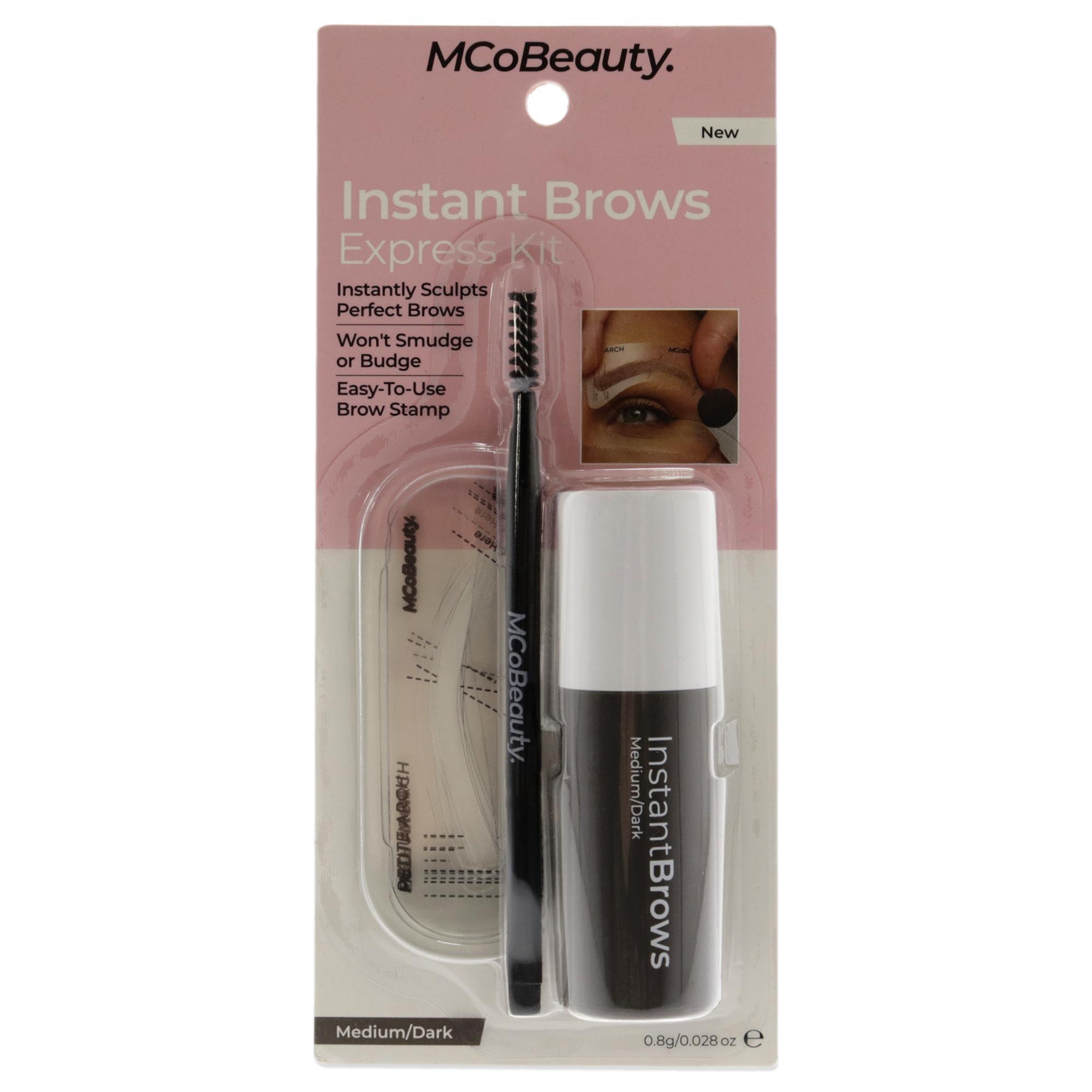 MCoBeauty MCoBeauty Instant Brow Express Kit - Instantly Sculpts Perfect Brows - Customized To Desired Brow Shape - Easy To Use Pomade - Matte Finish - Reusable, Washable Stencils - Medium/Dark - 0.03 Oz