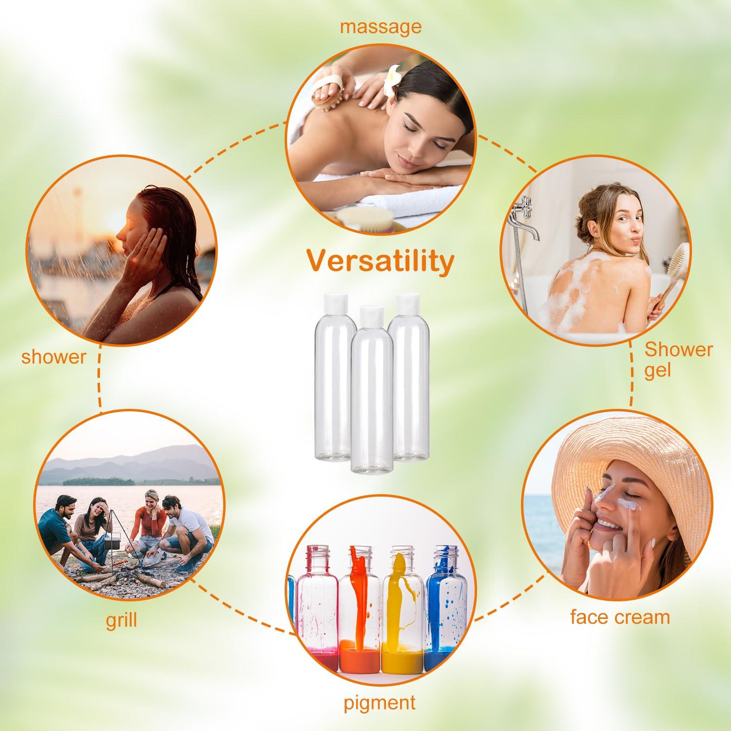 KUKLIPJIM KUKLIPJIM 80 Pack 4 oz Plastic Bottles with White Top Caps, Clear Empty Bottles, Cosmetic Containers for Lotion and Shampoo, Travel-Friendly Bottles, BPA-Free for Liquids and Personal Care