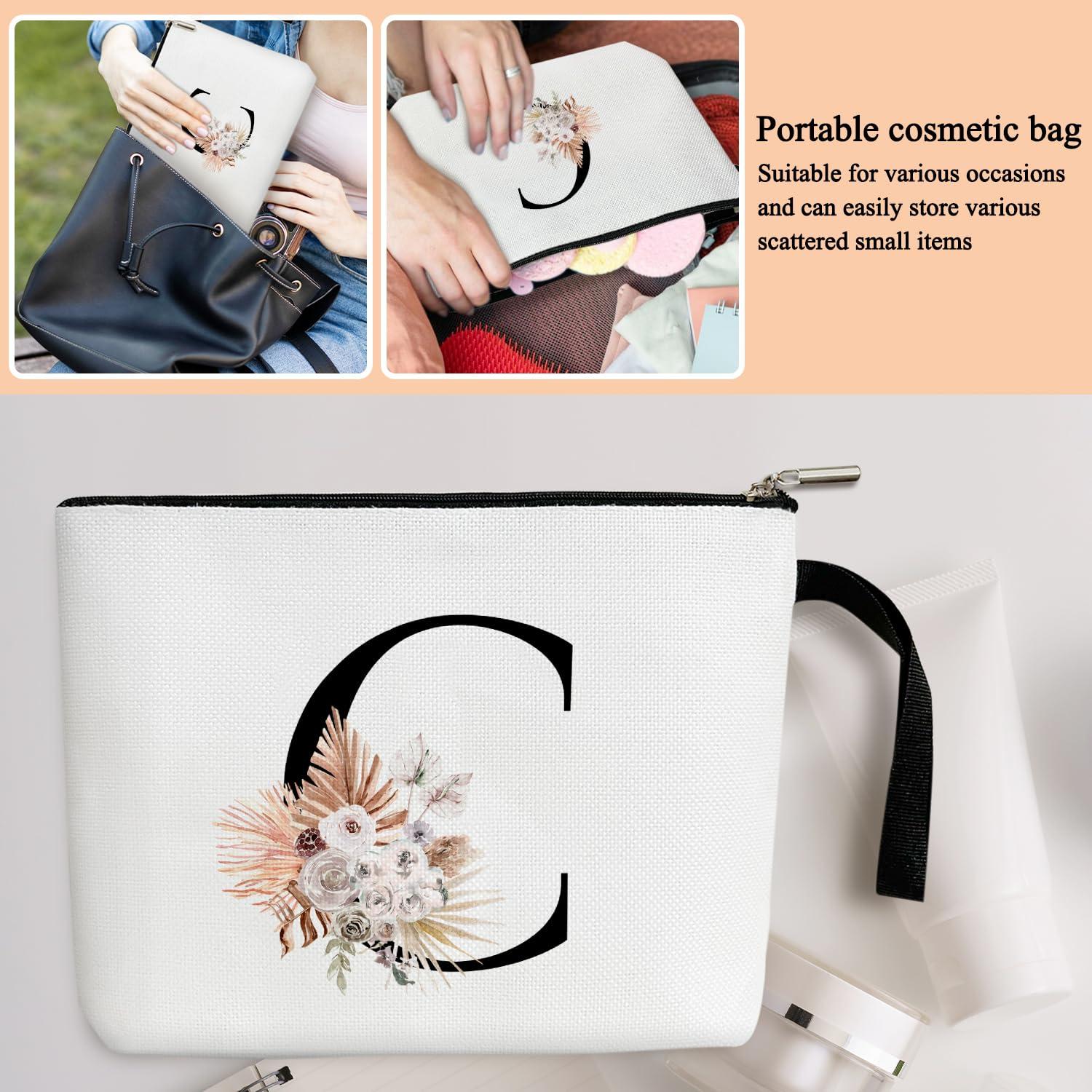 lamocho Personalized Makeup Bags for Women, Monogram Initial C Boho Letter Makeup Bag Zipper Cosmetic Travel Toiletry Pouch, Monogrammed Gifts for Women Birthday Gifts for Mom Daughter Bestie Teen Sister/ZM03