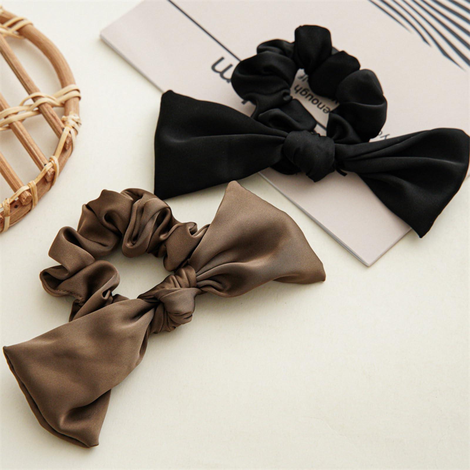 SMED Ponytail Holders For Thick Hair 2Pcs Satin Bow Headband Small Intestine Hair Tie For Women