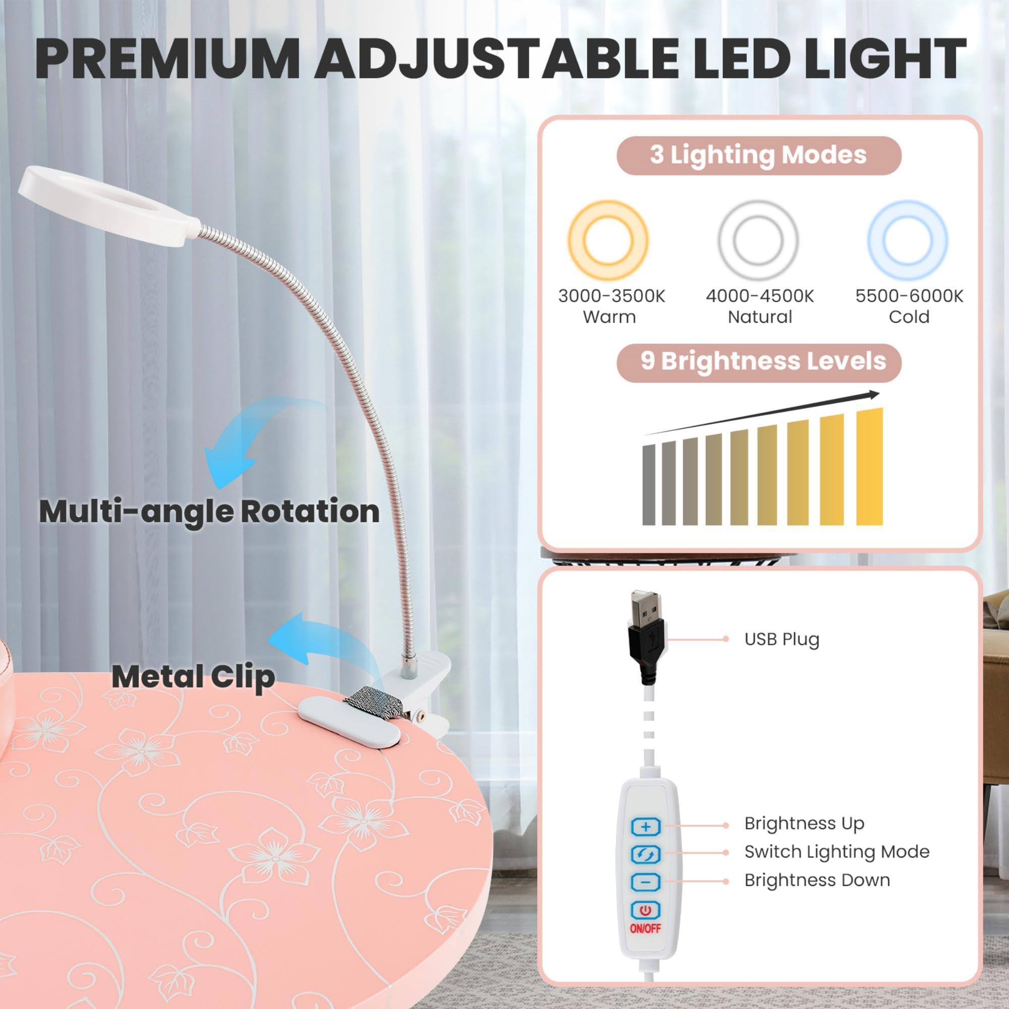 CHEFJOY CHEFJOY Portable Manicure Table, Foldable Nail Desk w/Electric Residue Collector, Bendable LED Lamp, Removable Armrest Pad, Lockable Wheels, Foldable Nail Table w/Carry Bag for Home, Salon, Pink