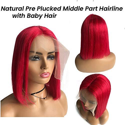 Smavida Red Bob Wig T Part Lace Front Silky Straight Human Hair Wigs for Women Glueless Bob Wigs Pre plucked with Baby Hair 150% Density 14 Inch Middle Part 13x1x4 Lace Front Bob Red Human Hair Wigs