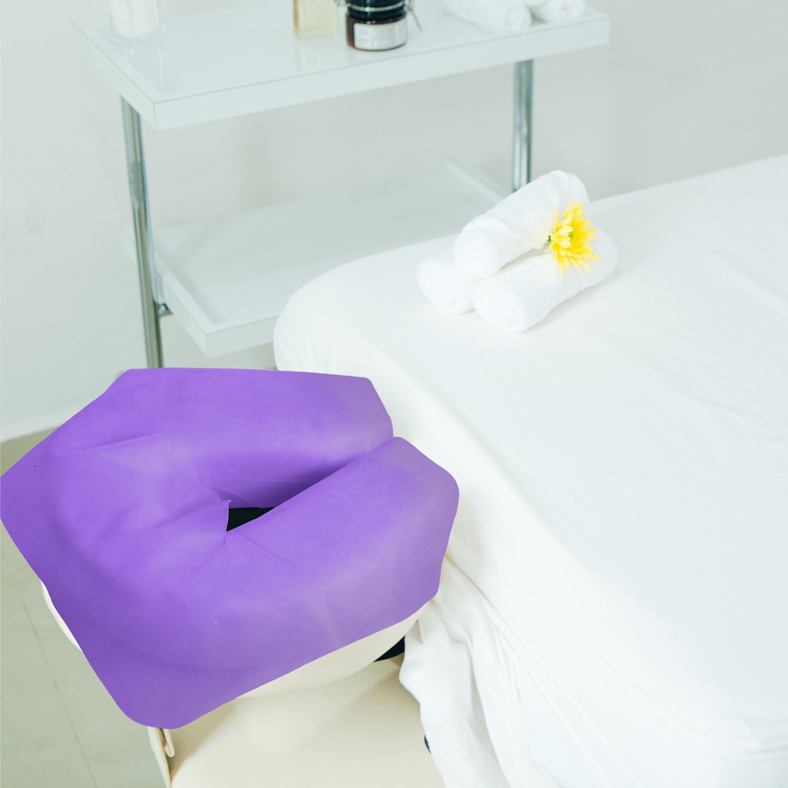 Tatuo 100 Pieces Disposable Face Cradle Covers Massage Headrest Covers for Massage Tables and Massage Chairs Beauty Spa Salon Bed, 12 x 15.5 Inches (Purple)