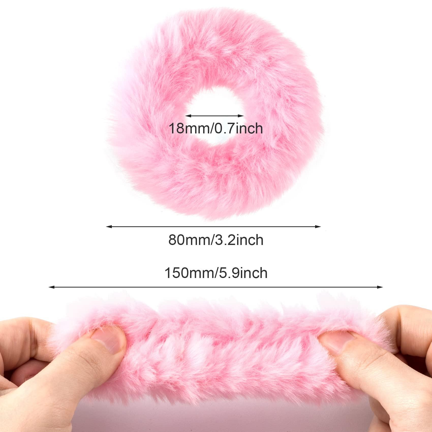 OIIKI OIIKI Pink Fuzzy Hair Scrunchies, 14pcs Furry Hair Scrunchies Furry Hair Bands with Faux Rabbit Fur, Elastic Hair Tie Ponytail Holders for Girls Women Hair Accessories