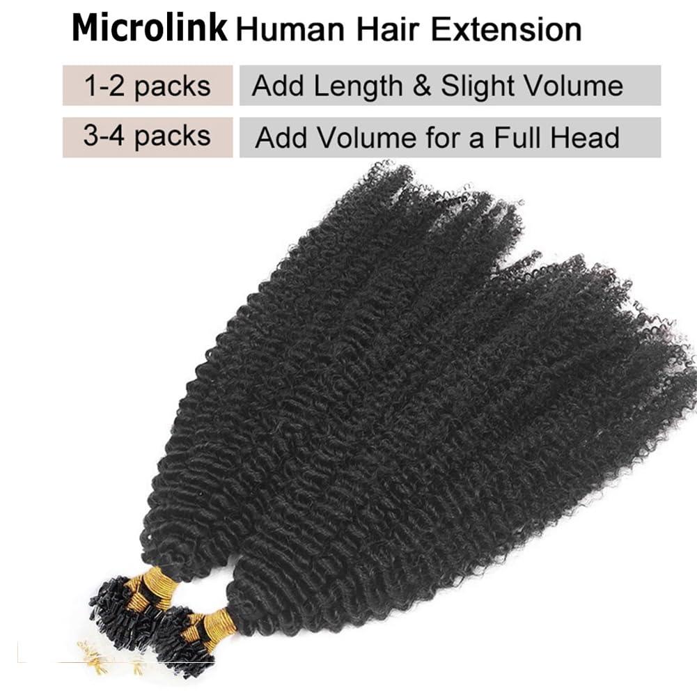 Kiss darling LASHES 3c Curly Microlinks Hair Extensions Human Hair Deep Kinky Curly Micro Loop Rings Human Hair Extensions Full Head for Women 100 Strands 100g Naturl Black 28 Inches