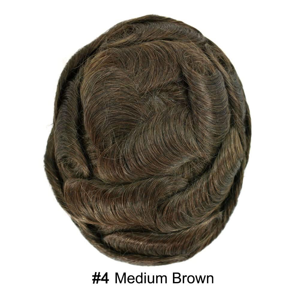 LYRICAL HAIR LYRICAL HAIR Toupee for Men Human Hair Replacement System Full Poly Skin Durable Injected PU Mens Hair Piece Wigs Protesis Capilar Para Hombre 7\"X9\" #4 Medium Brown-120% Medium Light to Medium Density