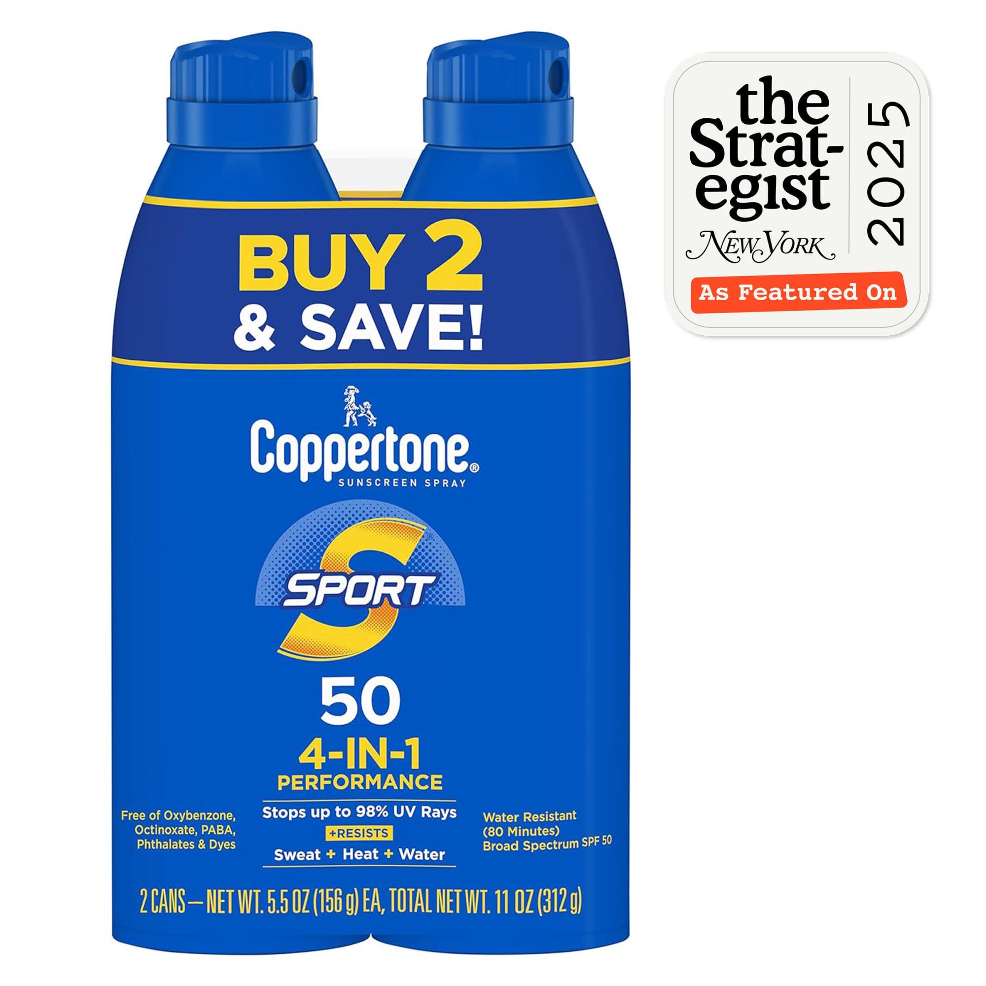 Coppertone Coppertone Sport Sunscreen Spray SPF 50, Water Resistant Spray Sunscreen Pack, 5.5 Oz, Pack of 2 (Packaging May Vary)