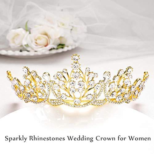Barode Barode Bridal Wedding Crowns and Tiaras Crystal Bride Queen Crowns Rhinestone Headband Wedding Hair Accessories for Women and Girls (Gold)