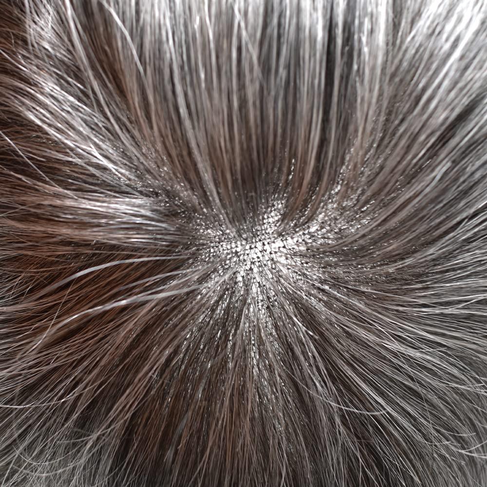 CURVE HAIR Toupee for Men Real Human Hair Breathable French Lace Hair System For Men Bleached Knots Men Hair Piece Natural Hairline Durable Men Hairpiece Mens Hair Replacement System (7\'\' X 9\'\', #1B OFF BLACK WITH 60% SYNTHETIC GREY-110% Light Medium To Med