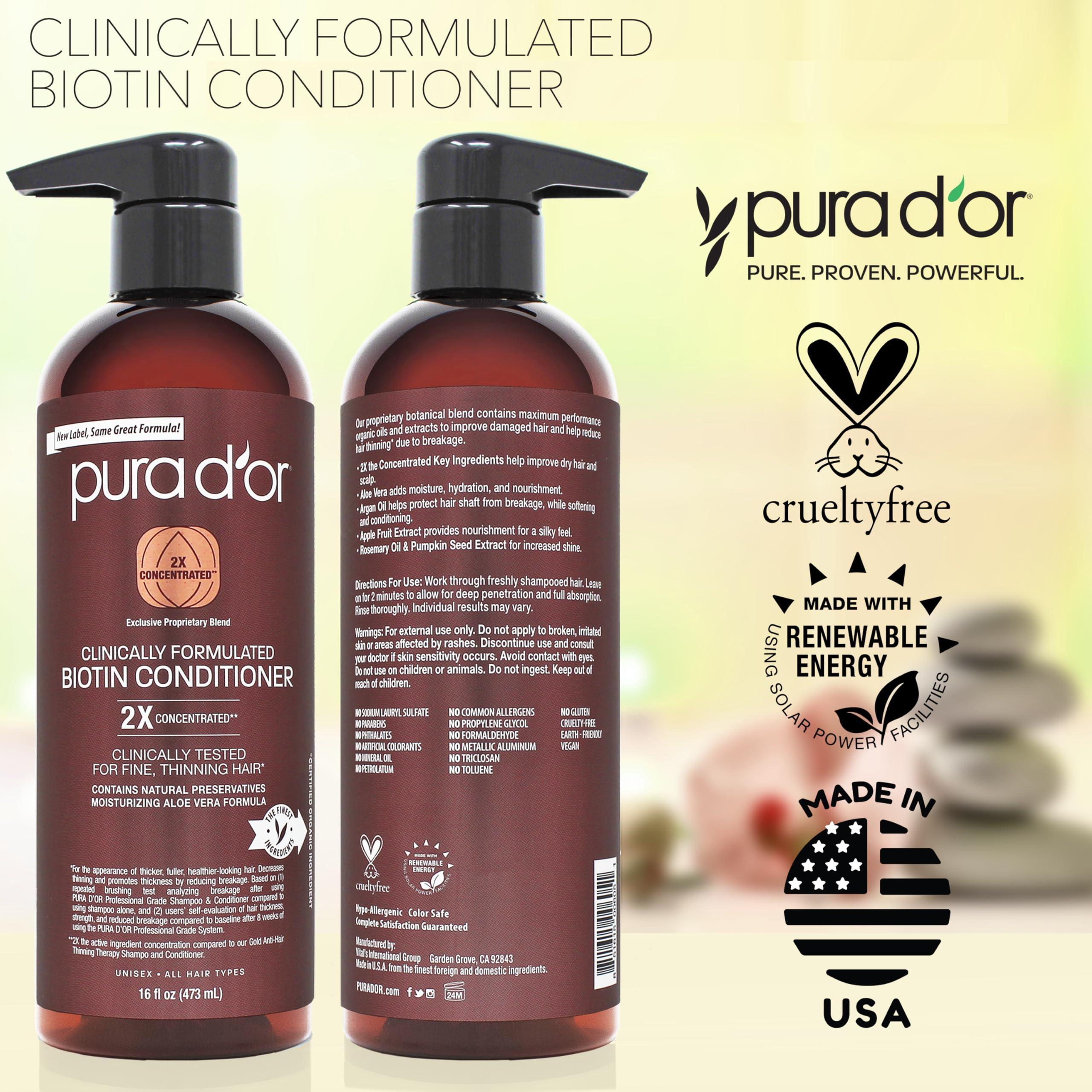 PURA D'OR PURA D\'OR 16 Oz Professional Grade Clinically Formulated Biotin Conditioner - Daily Hair Care Routine For Thinning Hair - 2X Concentrated DHT Blocker Hair Thickening Products For Women & Men