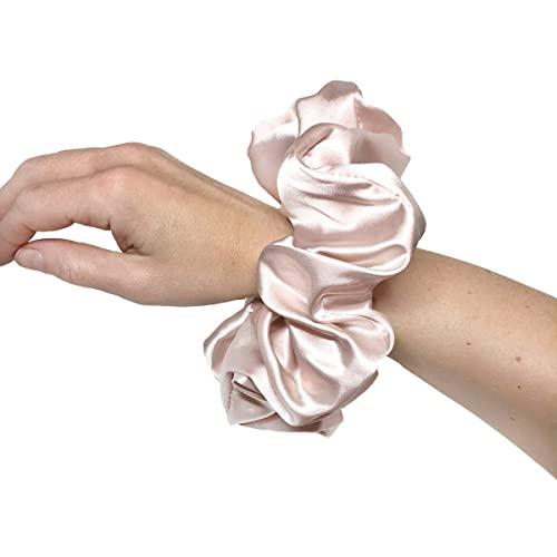 IUPTOWN CHIC Jumbo XL Luxury Silk Charmeuse Scrunchies for Women Girls, Frizz Prevention, Sleep Hair Holder Scrunchy, Large Elastic Ties Band for Ponytail Bun, Hair Ties for Breakage Prevention (Black)