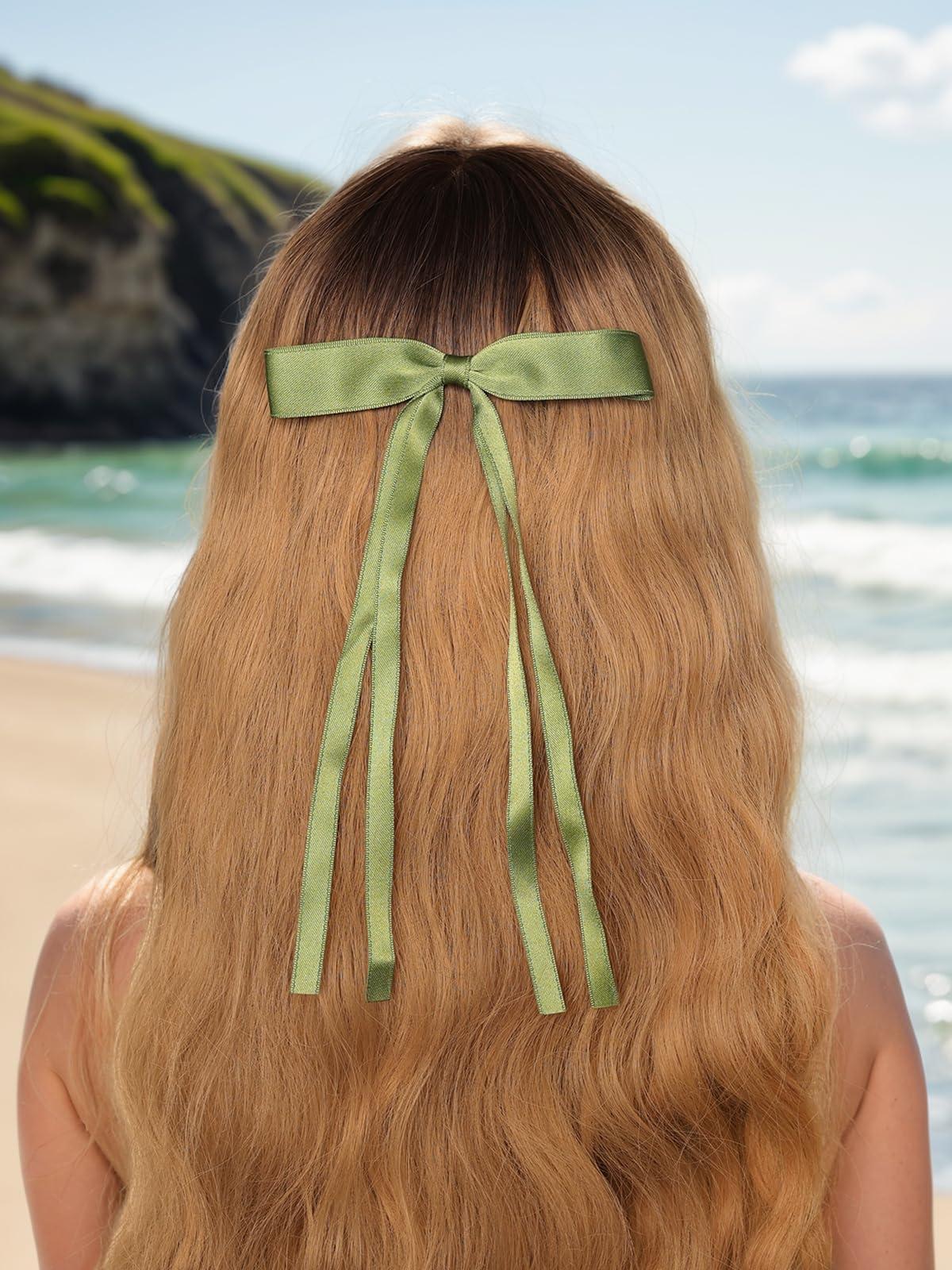 LFOUVRE LFOUVRE 6pcs Ribbon Hair Bows for Women and 1pc Navy Bow Hair Clip