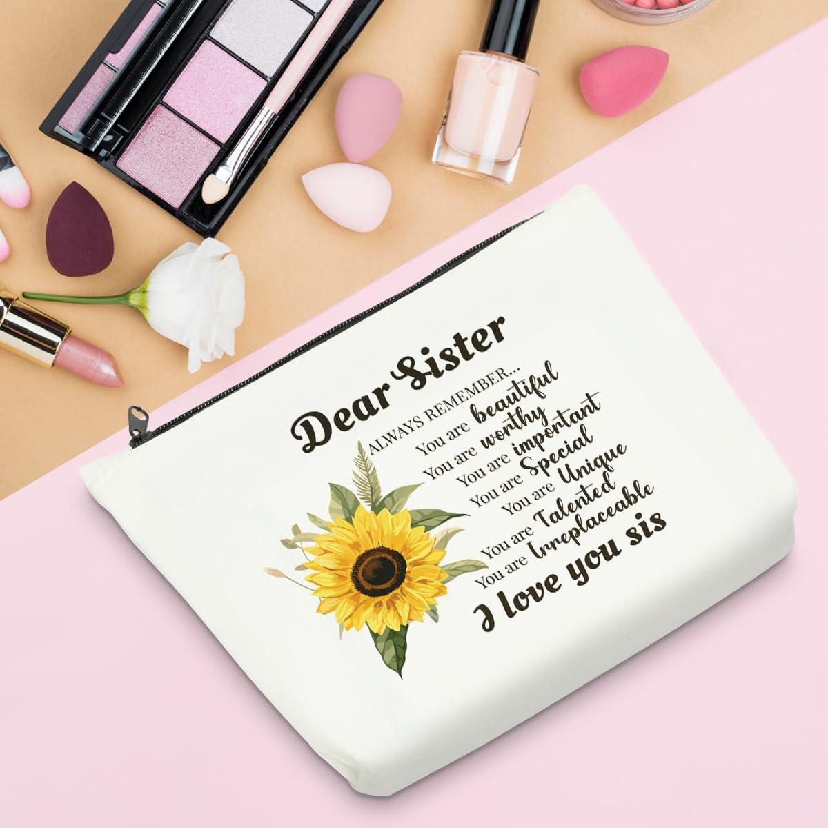 Sldpngo Sldpngo Sisters Gifts from Sister Makeup Bag, Dear Sister Cosmetic Bag,Sunflower Sisters Gifts, Sister Mothers Day Birthday Gifts for Sister, Sister Birthday Gift Ideas Makeup Pouch