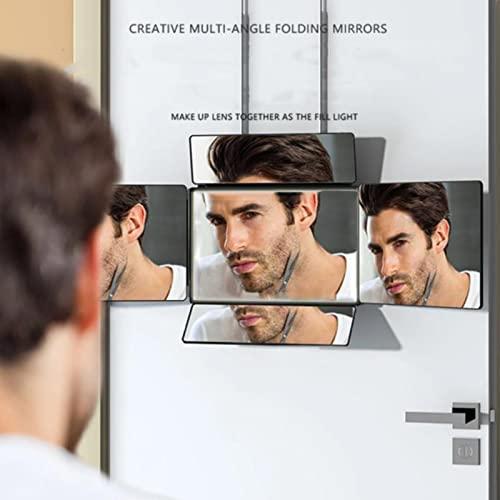 mozhixue mozhixue Upgraded 3 Way Barber Mirror Folding 5 Way Hair Cutting Barber Mirror 360°Wall Mounted Makeup Mirror, Add Top and Bottom Retractable Self Haircut Mirrors, for Self Hair Cutting Makeup,Black