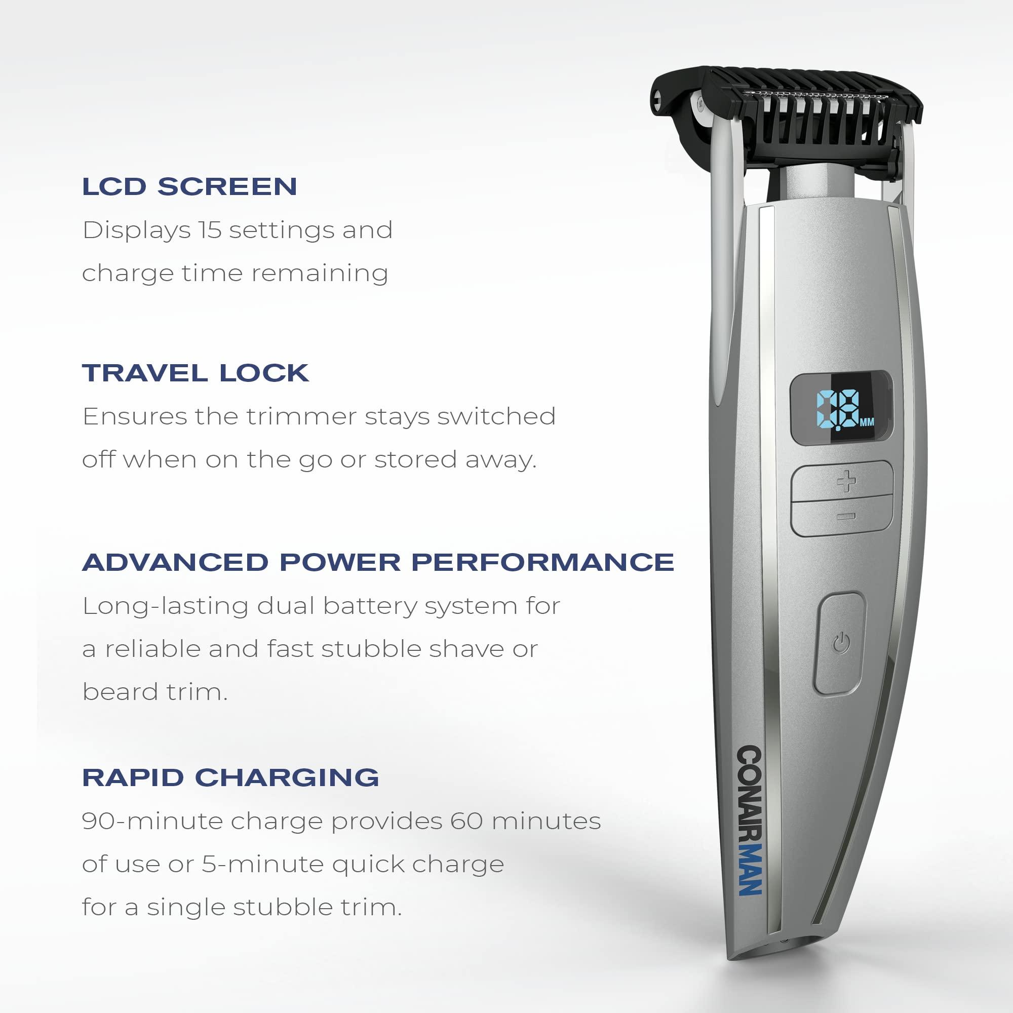 Conair ConairMAN Beard Trimmer for Men, for Face and Mustache, Wet/Dry Beard and Stubble Trimmer, Flex Contouring Head with 15 Precise Settings and Premium