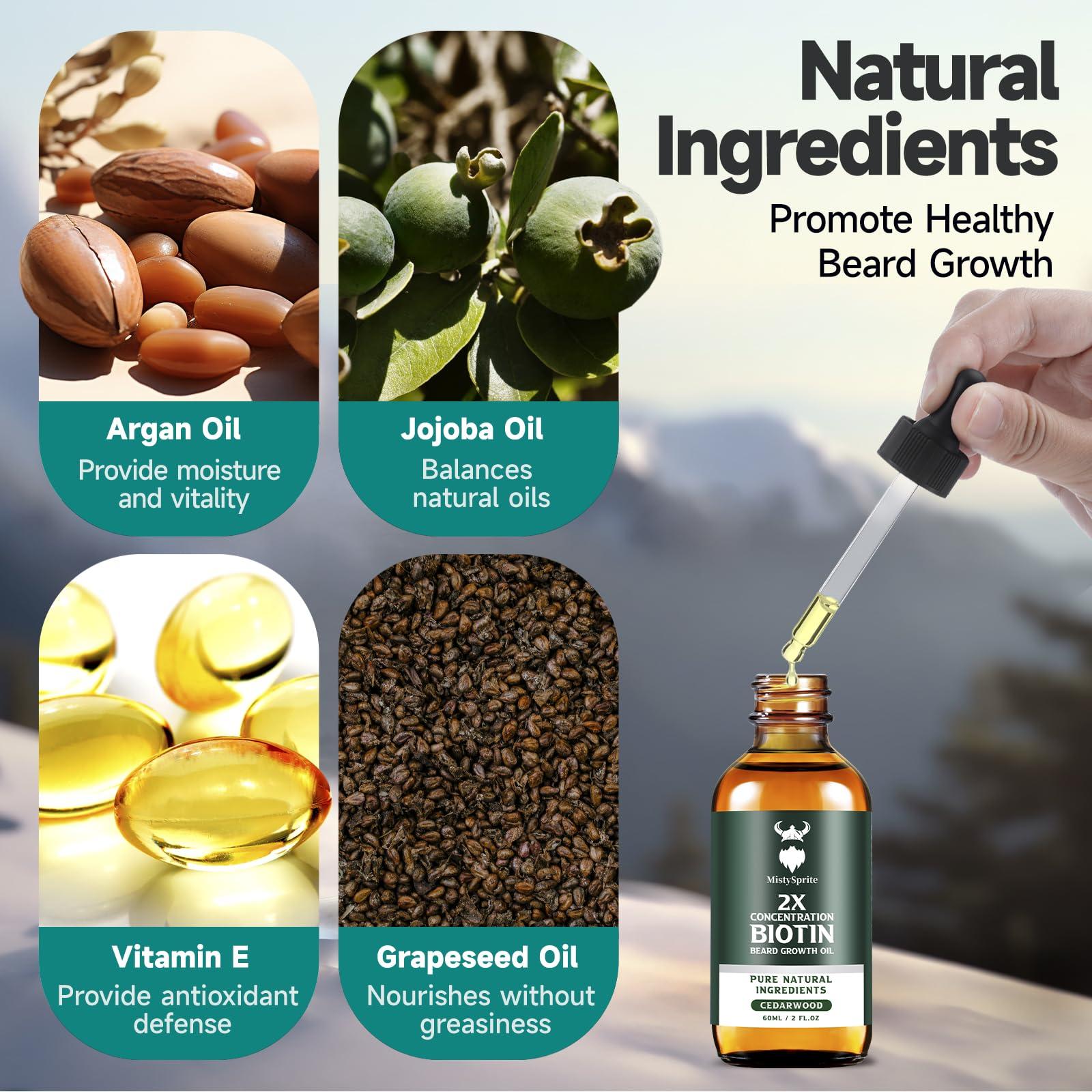 MistySprite Biotin Beard Balm for Men & Conditioning Beard Wax and Growth Beard Growth Oil with 2X Concentration Biotin for Men, Hydrates & Thickens Facial Hair