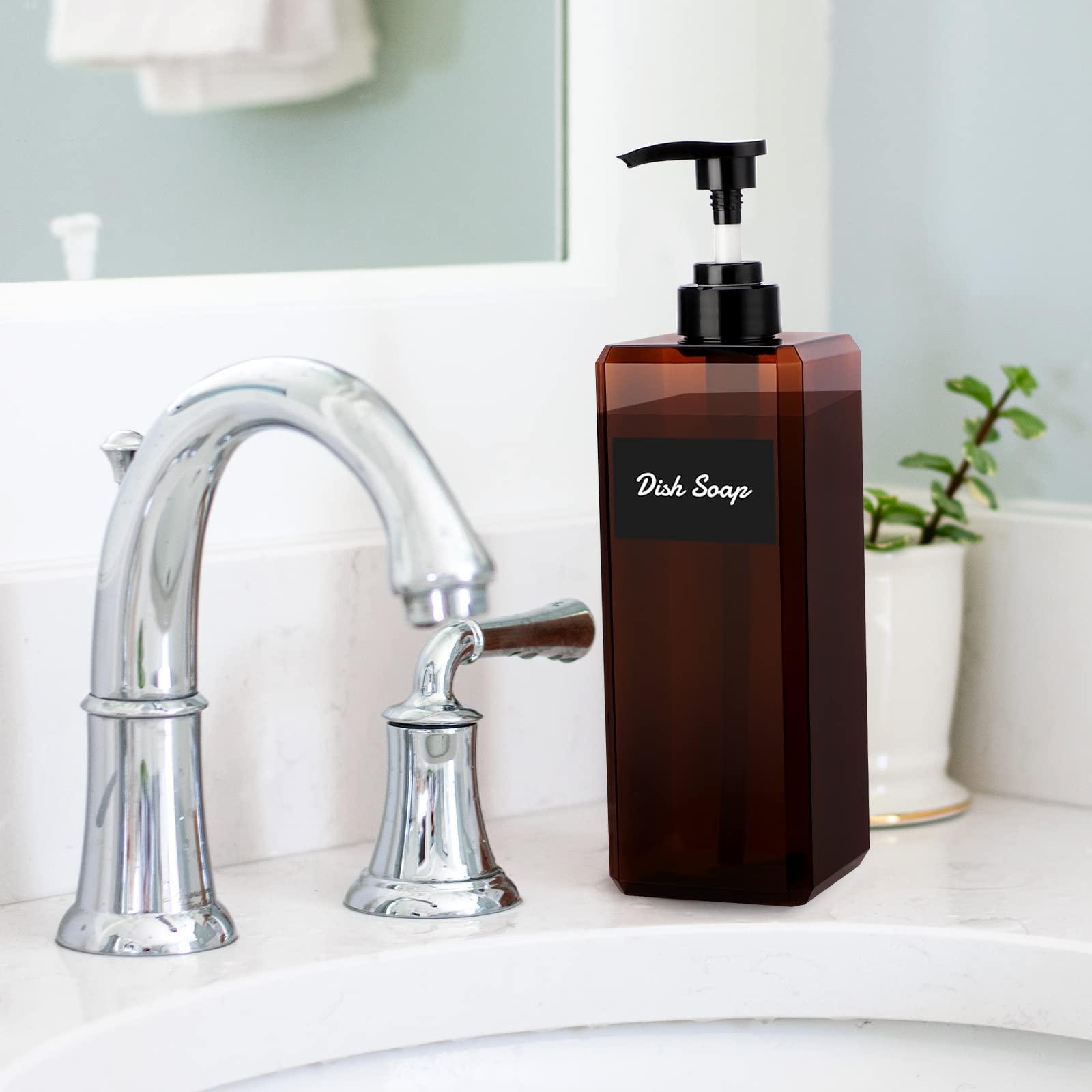 SUREAM Suream 22oz/650ml Empty Shampoo Bottles with Pump with 26Pieces Waterproof Soap Labels, 3Packs Large Capatity Empty Containers for for Shower Gel, Conditioner, Lotion, Hand Sanitizer, Massage Oil