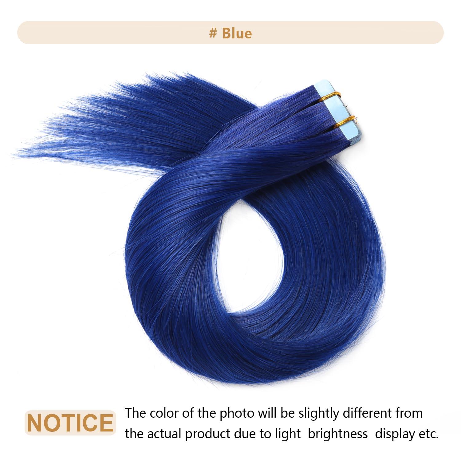 YILITE YILITE 20Pieces/Pack Blue Tape in Hair Extensions Human Hair 14inch 40g Blue Tape in Human Hair Extensions Seamless Skin Weft Tape ins Hair Extensions14inch Blue