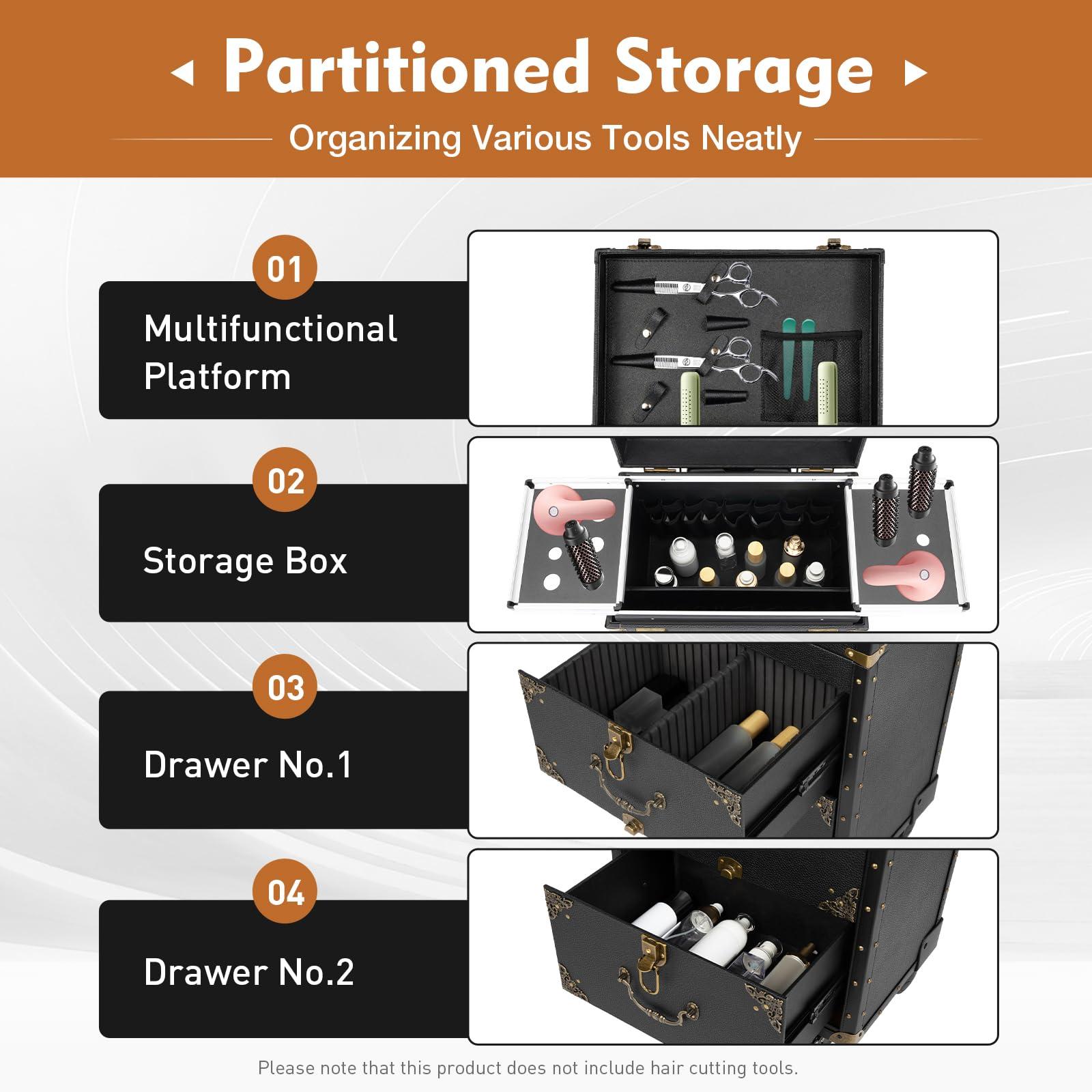 YIYIBYUS YIYIBYUS Rolling Makeup Case Trolley, Makeup Organizer Salon Trolley Rolling Cart Beauty Drawer Lockable Cabinet Cosmetic Organizer with 4 Wheels for Stylist Nail Technician Salon