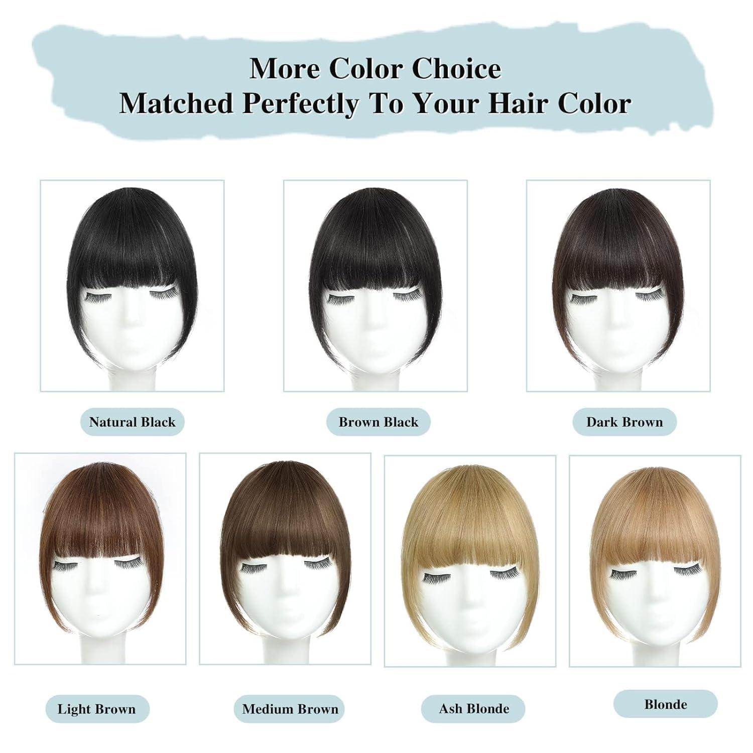 MOCA HAIR Clip In Bangs 100% Human Hair Bangs Clip In Hair Extensions Clip On Bangs French Light Brown Clip In Bangs Real Human Hair Fake Bangs For Natural Hair