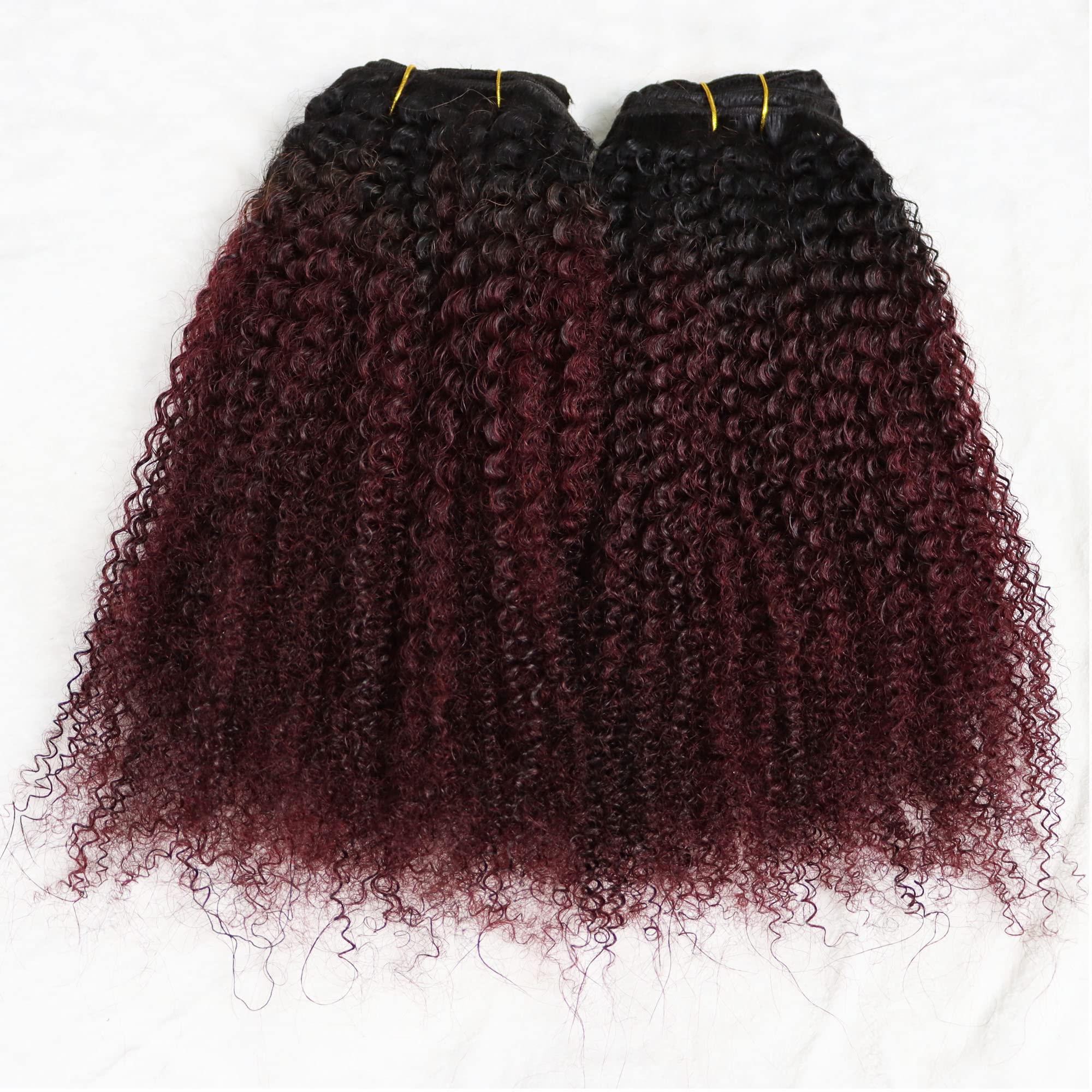 IXTUYLL IXTUYLL Virgin Human Hair Clip In Extensions 4C Afro Kinky Curly Kinky Straight 120 Grams Clip Ins Hair Extensions Real Human Hair Curls (T(#1B/99J) Afro Curly Clip In Hair, 12 Inch 120g)