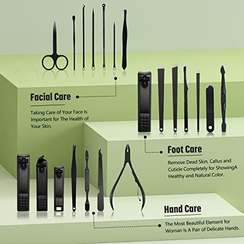 UMEINAC TECH Manicure Set Manicure Kit Nail Grooming Kit for Men Women, 21 in 1 Pedicure Set Professional Nail Clipper Set Nail Care Tools Kit for Travel- Black