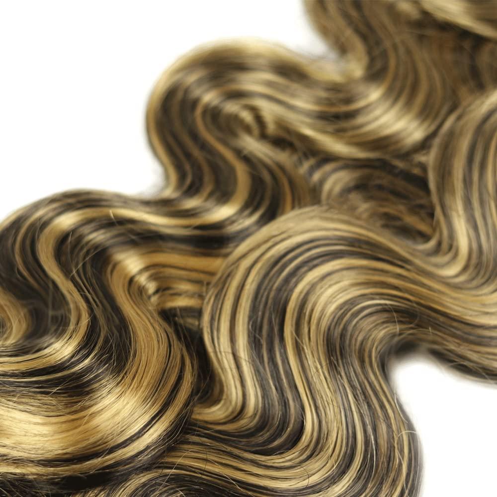 NiegMeag Blonde Bundles Human Hair Highlight Body Wave Hair Weave Brazilian Grade 8A Virgin Hair Extensions 14 16 18 Inch 2 Tone Black Mixed With Honey Blonde Body Wave Hair Weave